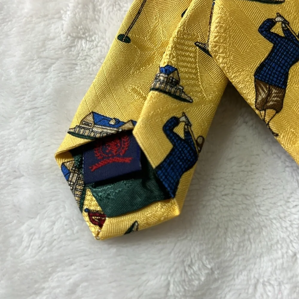 Tommy Hilfiger Yellow Silk Golf Necktie Tie 60” Long 4” Wide